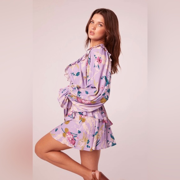 Free People - Band Of The Free Anika Lavender Floral Ruffle Blouse - Picture 3 of 10